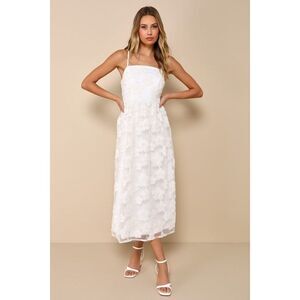 Lulus Delightful Charisma White Embroidered Sequin Mesh Midi Dress